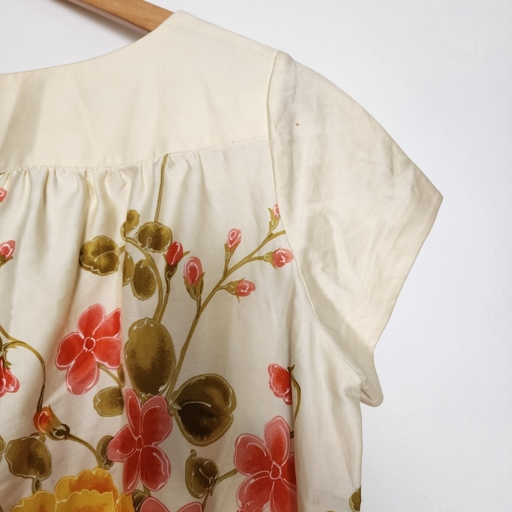 Jill Stuart Yellow Hibiscus Floral Hawaiian Swing Dress Pockets Large Vintage - Picture 6 of 13